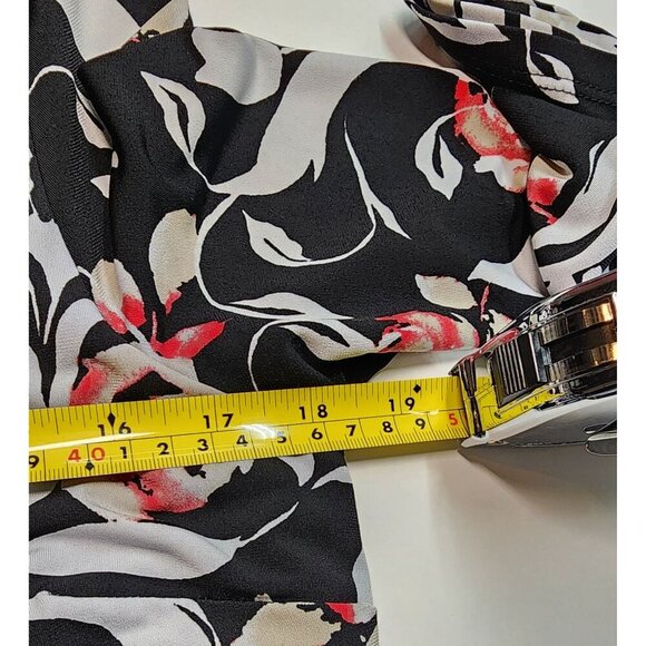 White House Black Market Floral Print Black & Pink 3/4 Sleeve Dress With Waist T - Picture 8 of 9